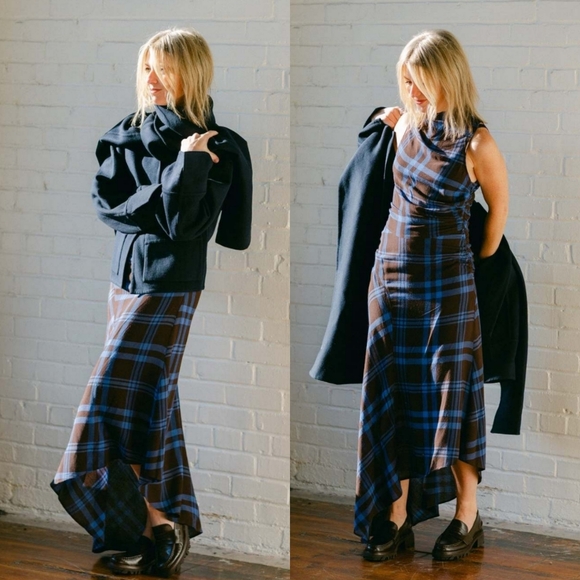 NWT A.L.C. Iggy Plaid Draped High-Neck Assymetrical Dress - Picture 3 of 13